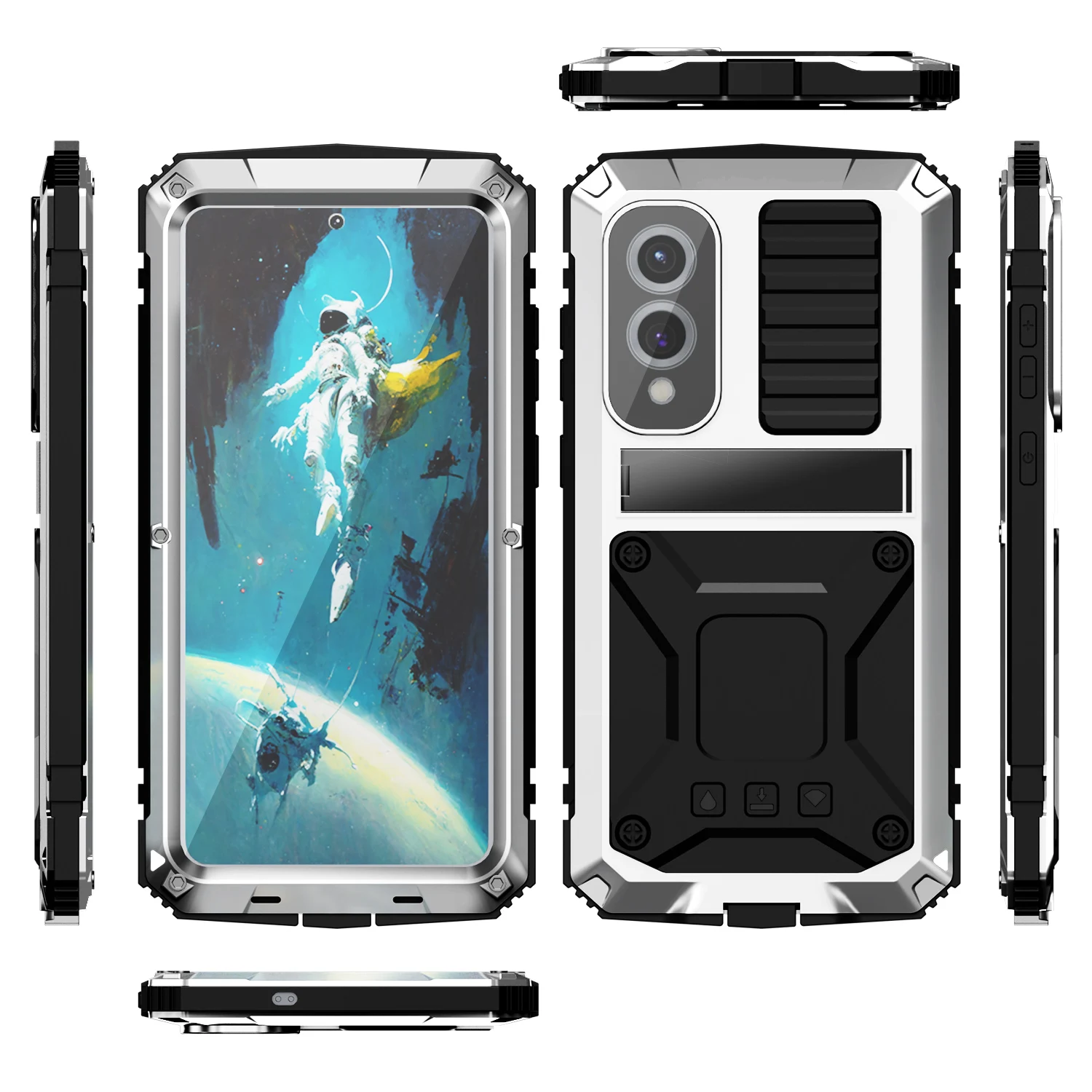 Shockproof Heavy Duty Metal Phone Case with Glass Screen Protector and Anti-Scratch Technology
