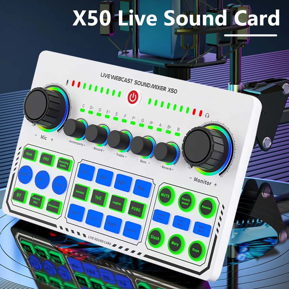 Wireless DJ Mixer Sound Card Bluetooth-compatible RGB LED External Noise Reduction DJ for Live Streaming Broadcasting Computer