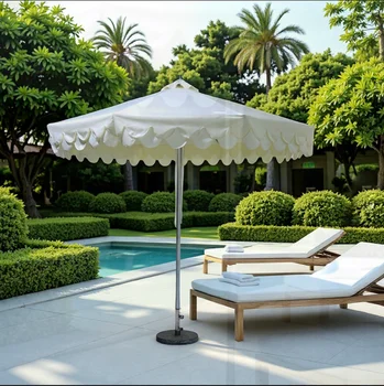 Luxury Canvas Beach Parasol with Wooden Pole & Tassels 1