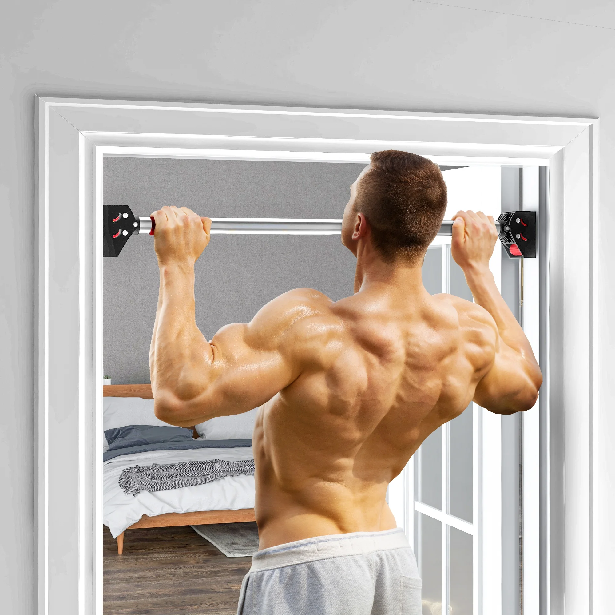 Barre de traction ajustable pour cadre de porte SPORTNOW - Installation sans vis 75-92cm - Fitness maison