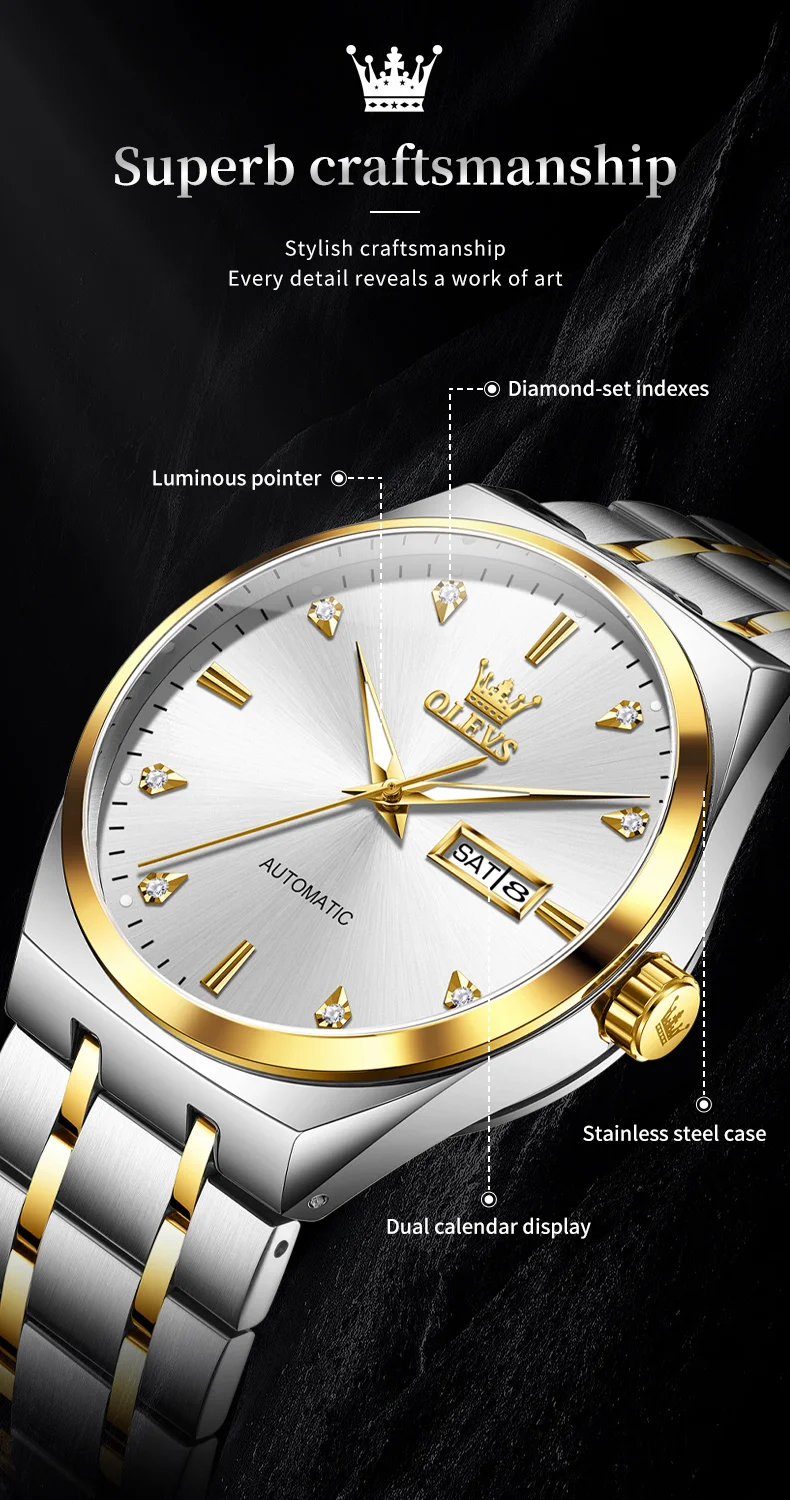 Reloj mecánico automático OLEVS 9811 para hombre, de negocios, clásico, de moda, con diamantes, doble calendario, resistente al agua, de marca de lujo._voghion.com