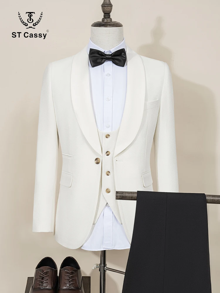 ST Cassy High Quality white elegant evening gown Tuxedo Prom man Suit Party Dress Slim fit casual suit wedding three-piece
