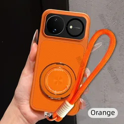 Magnetic Rotating Bracket Phone Case with Lanyard - PU Leather Soft Cover for Huawei nova 10 (Orange)