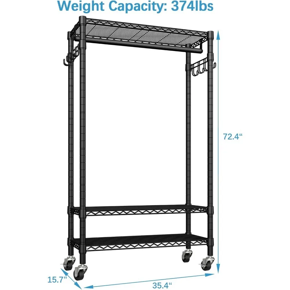 R1 Rolling Garment Rack Heavy Duty Clothes Rack for Hanging Clothes, Portable Closet Wardrobe with Wheels and Side Hooks, - Image 5