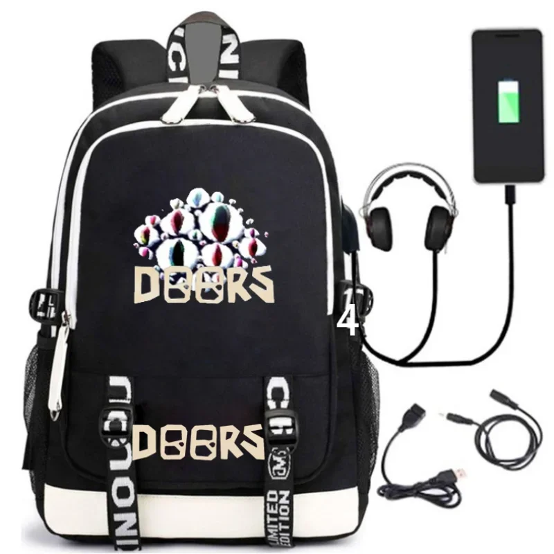 

Doors Roblox Surrounding Primary and Secondary School Students Schoolbag Printing USB Charging Backpack Large-capacity Canvas