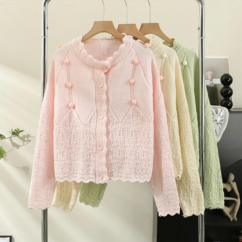 

ITOOLIN Autumn Winter Women Sweet Loose Cardigan Sweater Button Up Casual O-Neck Office Cute Warm Sweater Coat For Women 2023