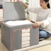 Stackable Storage Bag Linen Foldable Clothes Storage Box with Zipper Quilt Blanket Closet Clothing Organizer for Duvets Clothes 2