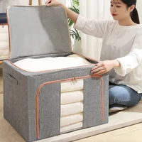Stackable Storage Bag Linen Foldable Clothes Storage Box with Zipper Quilt Blanket Closet Clothing Organizer for Duvets Clothes 2