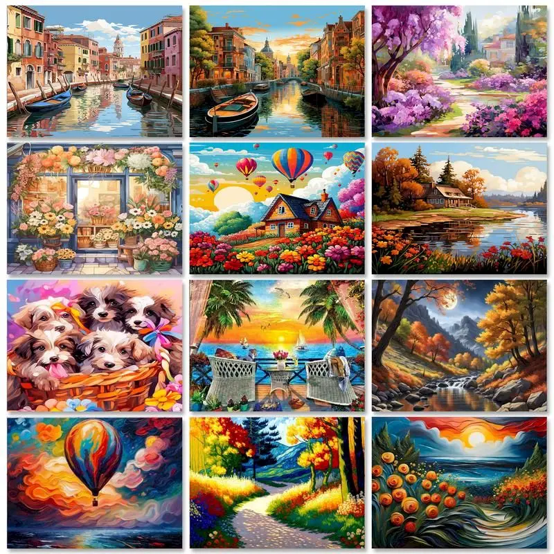 CHENISTORY Paint By Number flower Drawing On Canvas DIY Pictures By Numbers Kits Scenery Hand Painted Painting Art Home Decor