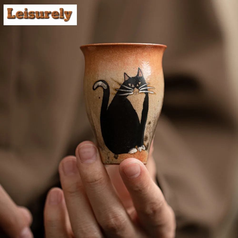 50ml Japanese Kiln Change Ceramic Teacup Zhiye Cat Smlling Fragrant Cup Small Master  Mug Wood-fired Porcelain Kung Fu Teaset