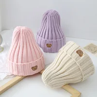 Winter Baby Beanie Cap Cotton Autumn Knit Hat Toddler Cap for Boys Girls Cute Cartoon Bear Soft Warm Solid Color Children Hat
