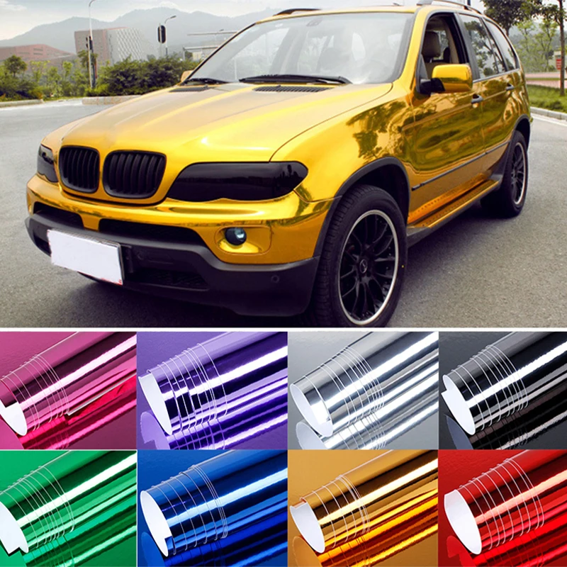 

40cm X150cm Chrome Mirror Wrap Vinyl Covering Film Sticker Decal Sheet with Air Bubble Free 16"X 60" Gold Silver Blue Red Pink
