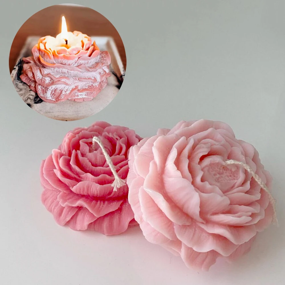 Molde Silicon Velas Peonia Flor Decoracion Pavilo Cera Jabon