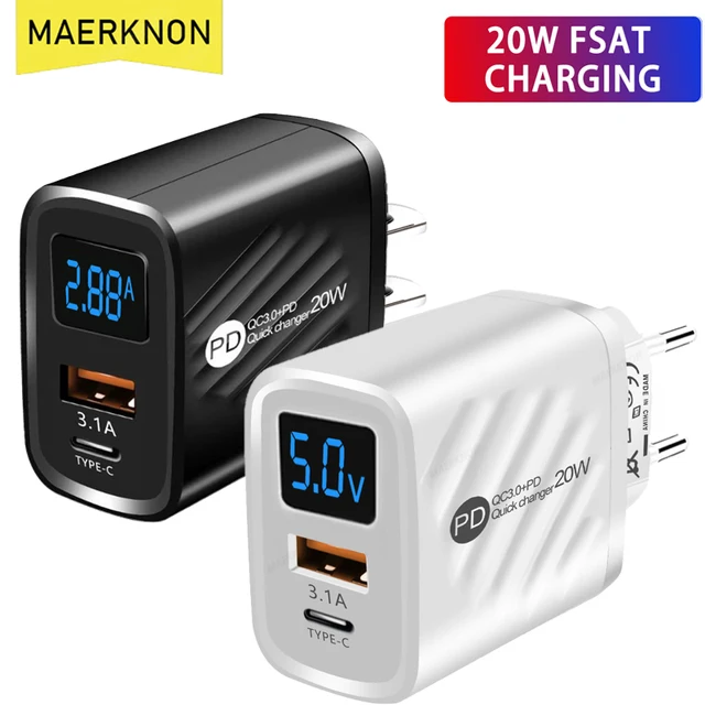 Chargeur mural USB PD de type C à charge rapide, adaptateur de charge de téléphone à affichage numérique, 20W, iPhone, Samsung, Xiaomi, Huawei 1