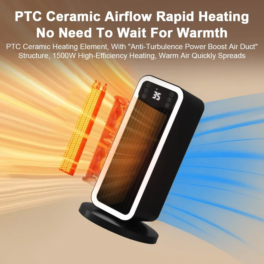Warmer Electric Heater 1500W Fan Heater Overheat & Tip-over Protection Remote Control Mini PTC Electric Fan Heater for Home Room 3