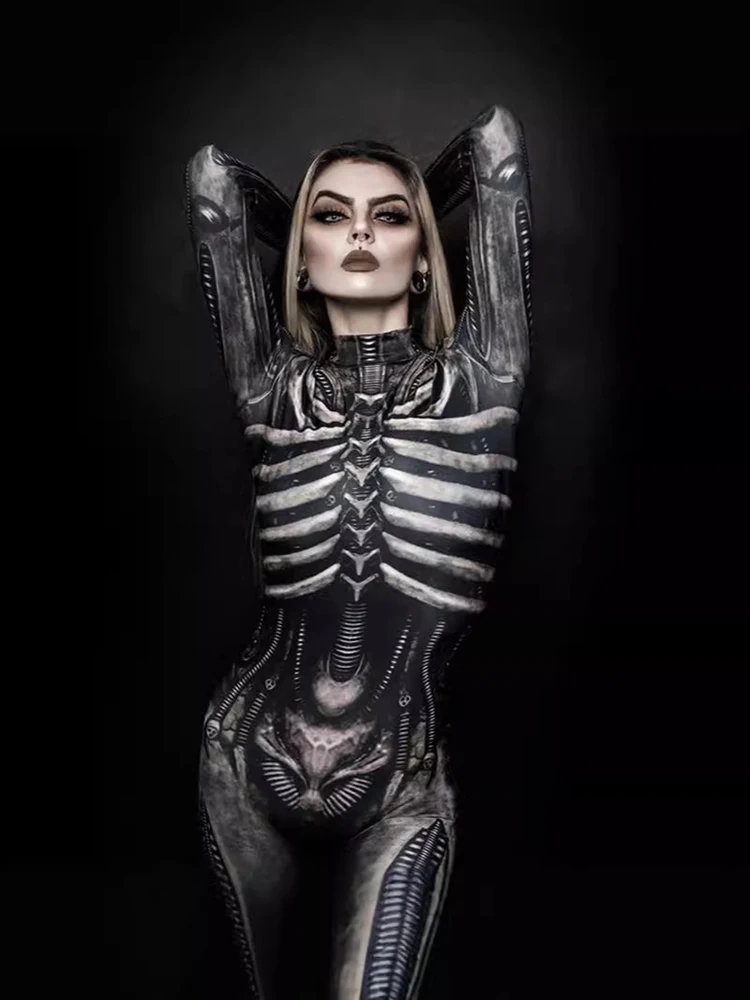 Skull Jumpsuit Disguise Scary Skull Skeleton Horror Terror Halloween Costume for Women Zentai Ghost Carnival Party Masquerade