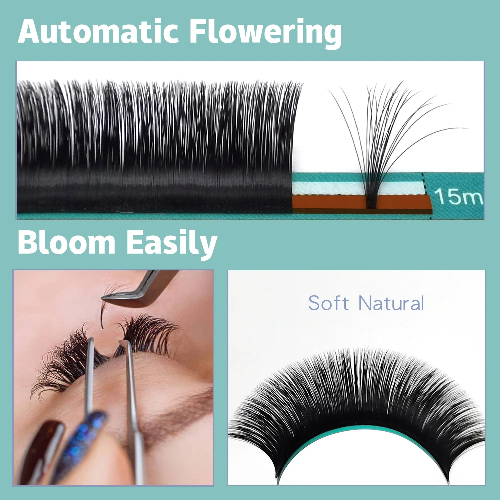 Qeelasee 4 boxes of Mixed Length Auto Flowering Rapid Blooming Fan Easy Eyelashes 2