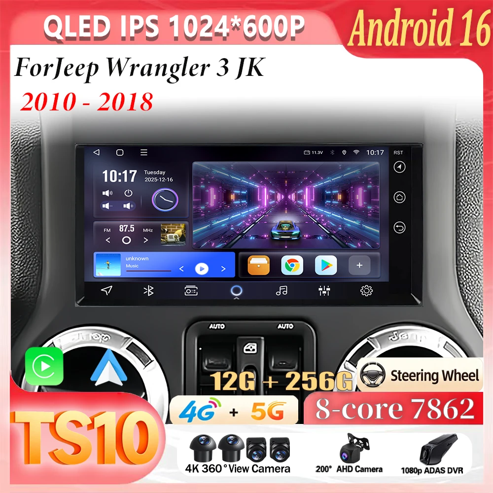 Radio Estéreo para Auto de 7” con 6+128GB para Jeep Wrangler JK 2010-2018, Apple Carplay Inalámbrico, Android 16, Unidad Principal con Imagen de Reversa 1