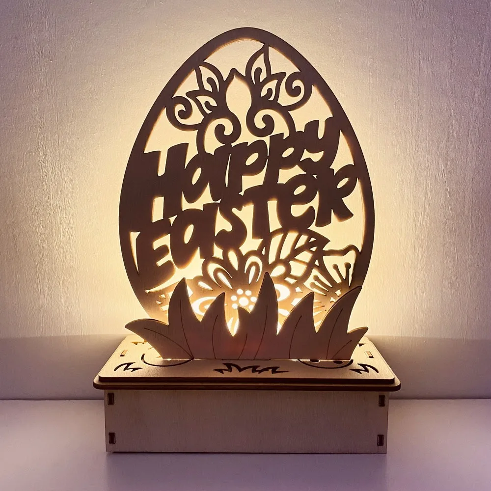 

Wooden Easter Table Ornament with Lights 18cm Glowing LED Easter Bunny Eggs Decorations for Home Indoor Wood Rabbit