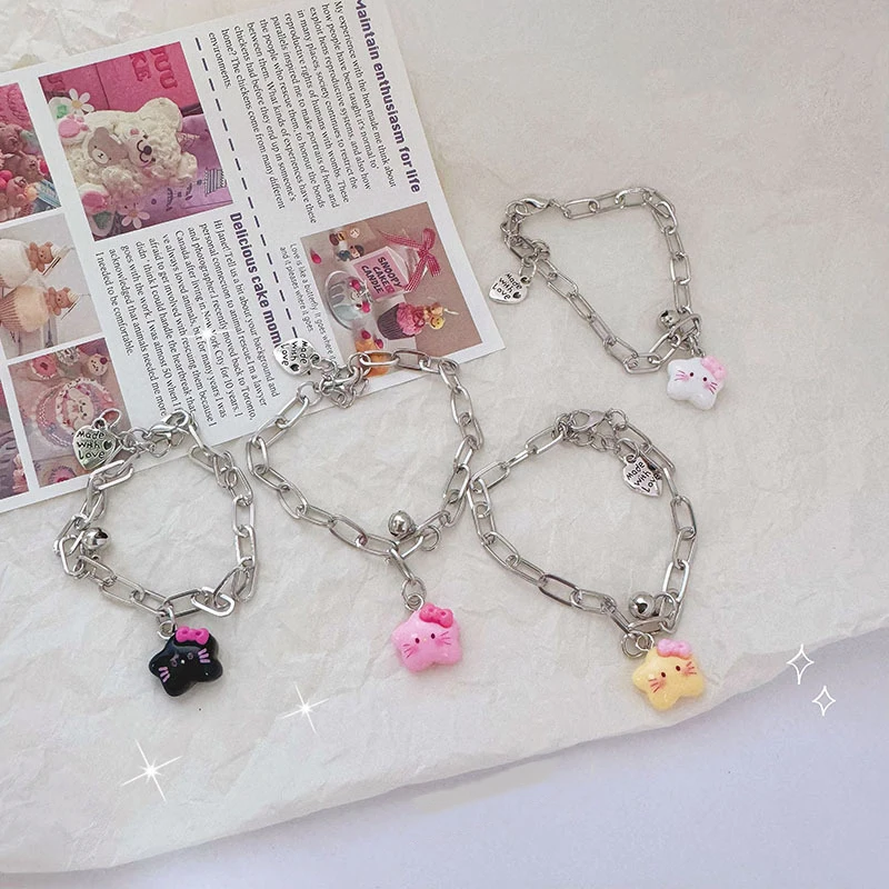 

Kawaii аниме Sanrioed браслет мультфильм HelloKittys сердце кулон аксессуары для рук регулируемый браслет парный друг подарок