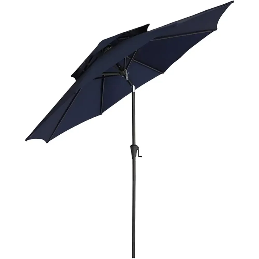 

9 Ft Double Top Outdoor Market Patio Table Umbrella With Tilt Umbrella for the Beach Sunshade Navy Blue Freight Free