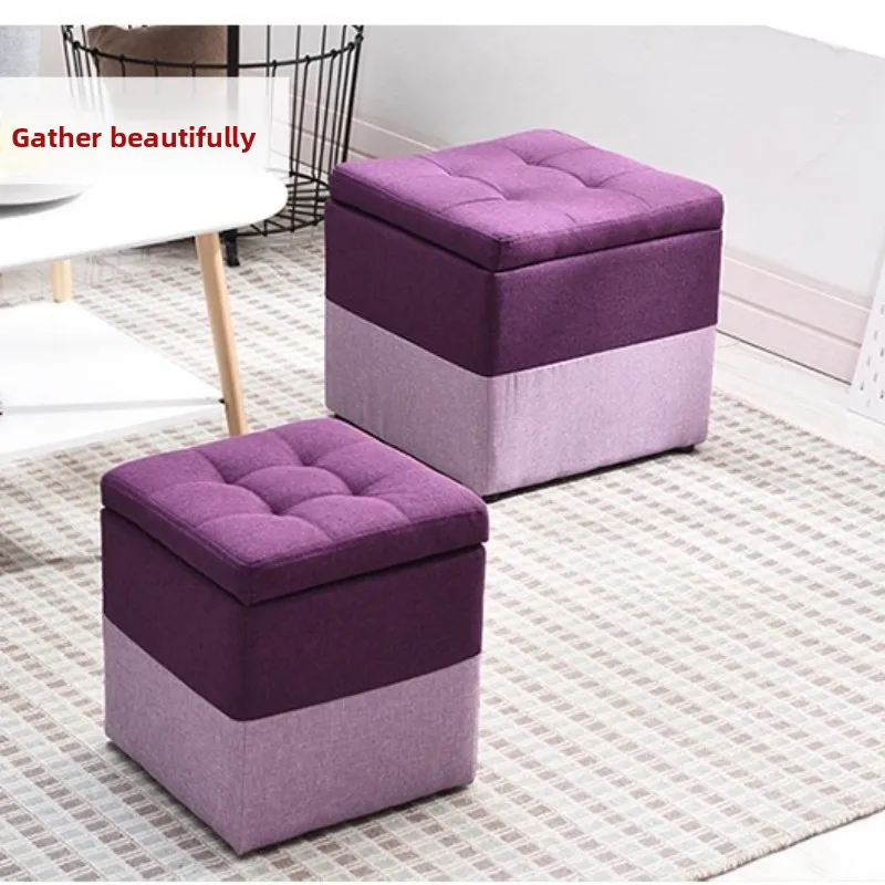 Minimalist Wooden Storage Ottoman with Fabric Seat