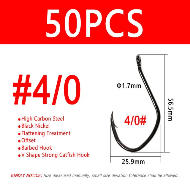 50 Hameçons Pour Poisson-chat Acier Haute Carbone - Eau Douce Et Salée - Tailles 10# à 6/0