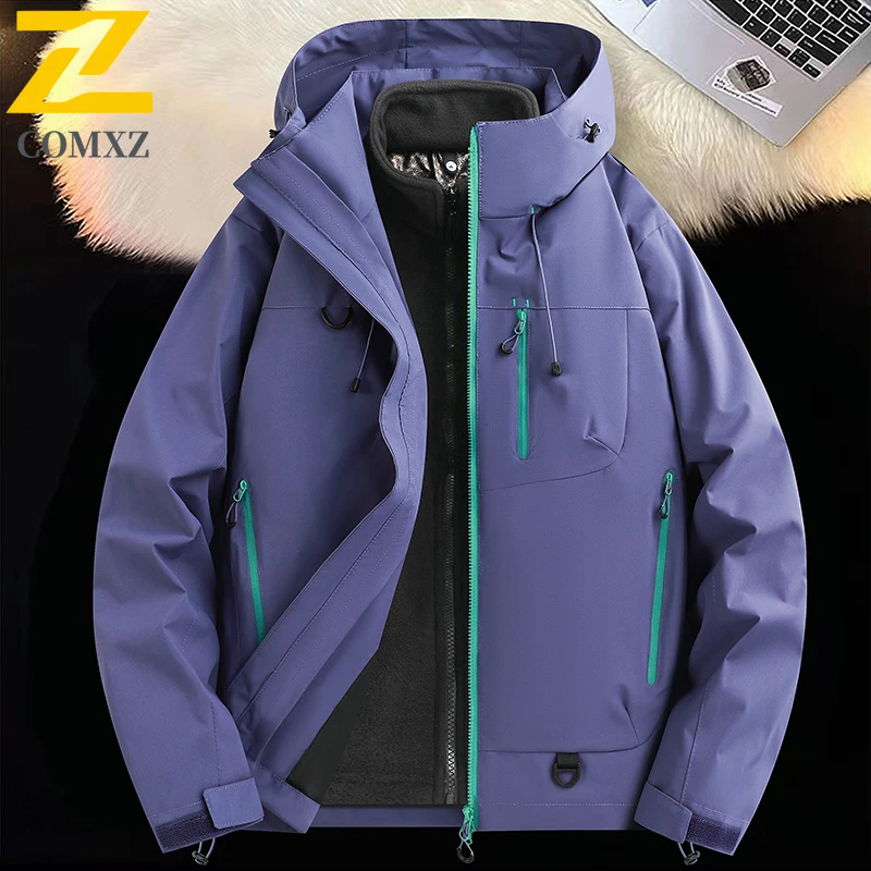 ​Men's Graphene 3-in-1 Softshell Jacket Mountain Style Outdoor Windproof Waterproof Fleece Lined Detachable Hooded Hiking Coat