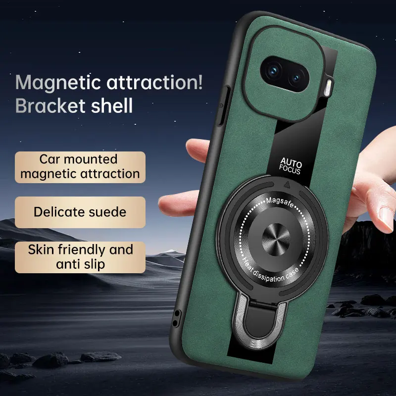 Sheepskin Leather Wireless Charging Magnetic Ring Holder Case - Shockproof and Stylish Cover