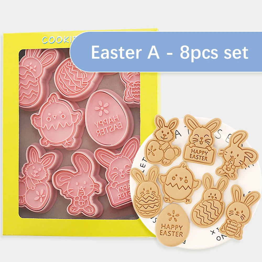 8Pcs Easter Cookie Cutters Easter Eggs Bunny Cookie Molds Biscuit Mold Stamps Kids Baking Diy Accessories Easter Decoration 2026