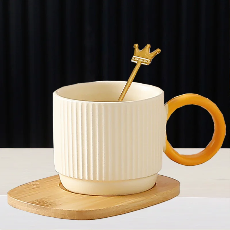 Ceramic Cup Women'S Office Coffee Cup With Bamboo Saucer With Spoon Mg-202