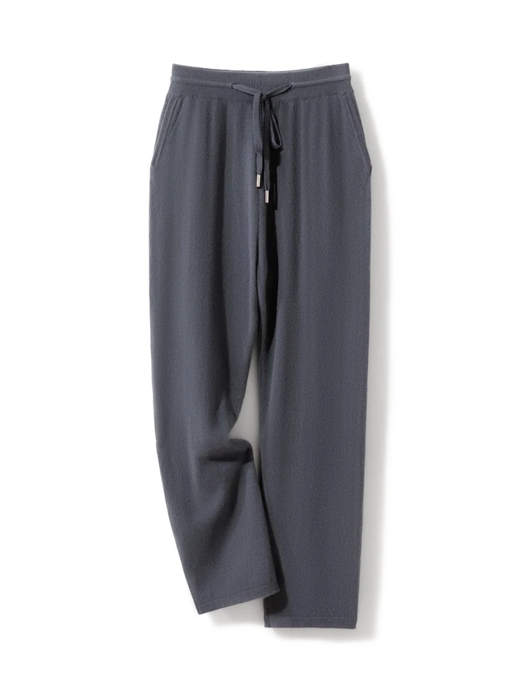 U.M Men's Pure Cashmere High Quality Wide Leg Pants Autumn Winter Casual Cashmere knitted Pants Soft Comfortable Trousers