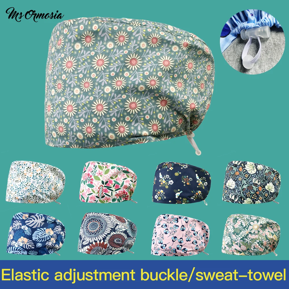 Pet Beauty Work Hat with Sweat-absorbent Adjustable Cartoon Print Cap 100%cotton Health Service Scrubs Women Hat price