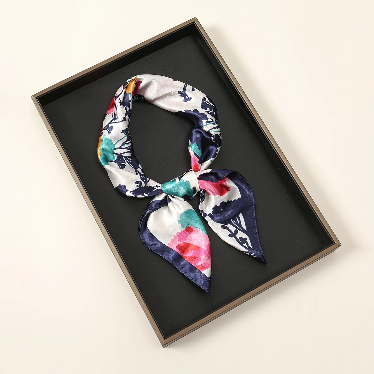 60*60cm Luxury Floral Silk Square Scarf Women Soft Satin Kerchief Hairband Neckerchief Head Hijab Headband Foulard Bag Ribbon 3