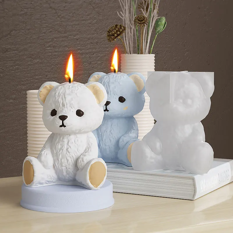 Sit Smiling Teddy Bear Silicone Candle Mold 3D Animal Soap Resin Plaster  Mould Ice Cube Chocolate Making Tool Home Decor Gifts