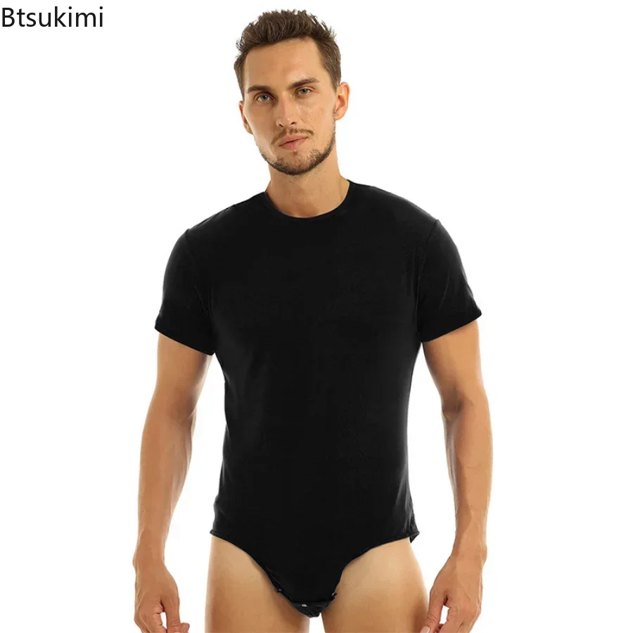 Men&rsquo;s Adults One Piece Jumpsuit Thong Lingerie Short Sleeves Press Crotch Cotton T-shirt Leotard Bodysuit Romper Pajamas