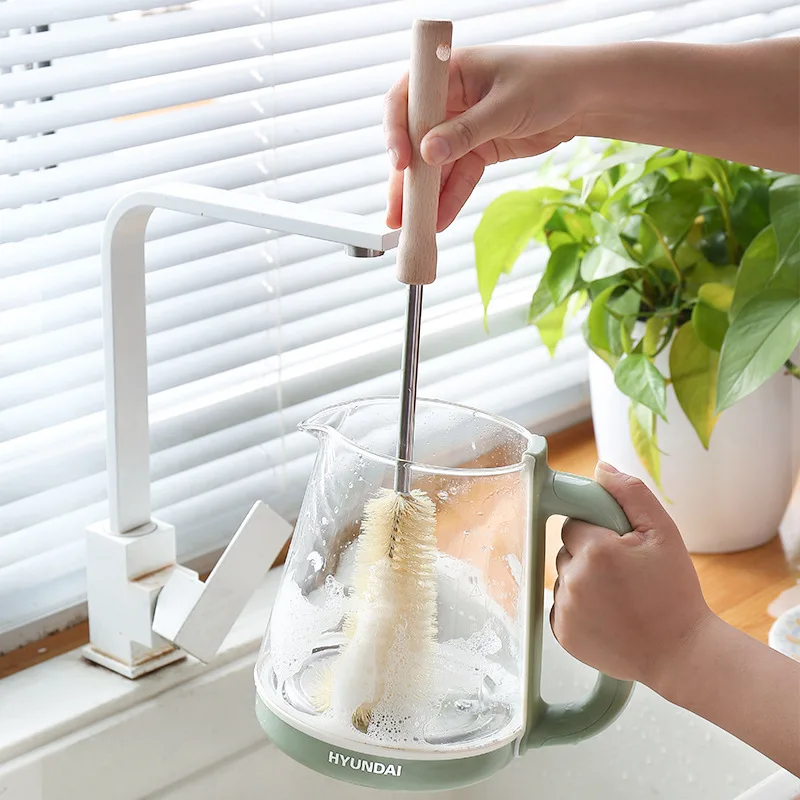 Flaschenreinigungsbürste mit langem Griff aus Holz, Küchenreinigungswerkzeug, Reinigungsbürste für Getränke, Weingläser, Flaschen, Glasbecher_voghion.com