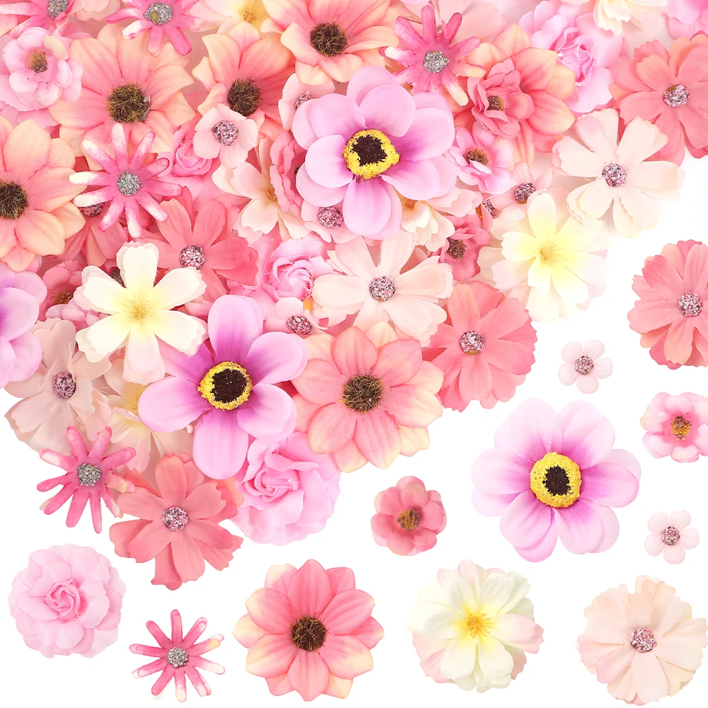 20/24/50 Stück Rosen-Kunstblumenköpfe, rosa Kunstblumen für Heimdekoration, Hochzeit, Hochzeit, Dekoration, DIY, Basteln, Kuchenornamente