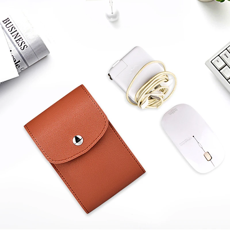 PU Leather Portable Case for Mobile Charger Earphone USB Data Cable Bag Travel Mouse Cable Electronic Accessories Storage Pouch