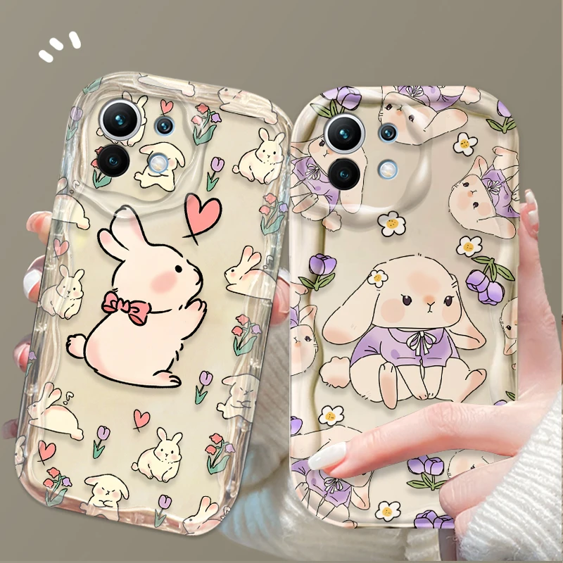Adorable Rabbit and Floral Wave Design Phone Case