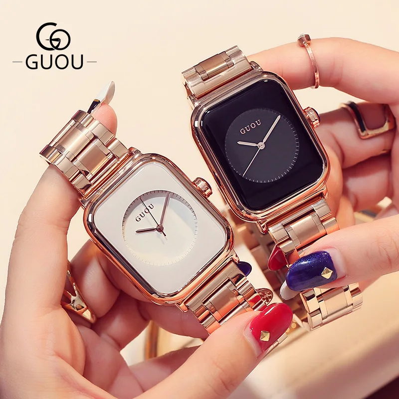 

Ancient European steel band square watch ladies square candy dial watch ladies temperament rose gold steel band watch women