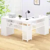White L Shaped Desk with Drawers Shelves, Large Home Office Corner Computer Desk with Storage File Cabinet, Modern Metal Wood D 5