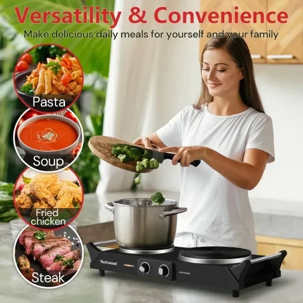 Techwood ES-3203 Hot Plate Electric Double Burner 1800W for Cooking with Adjustable Temperature & Stay Cool Handles 3