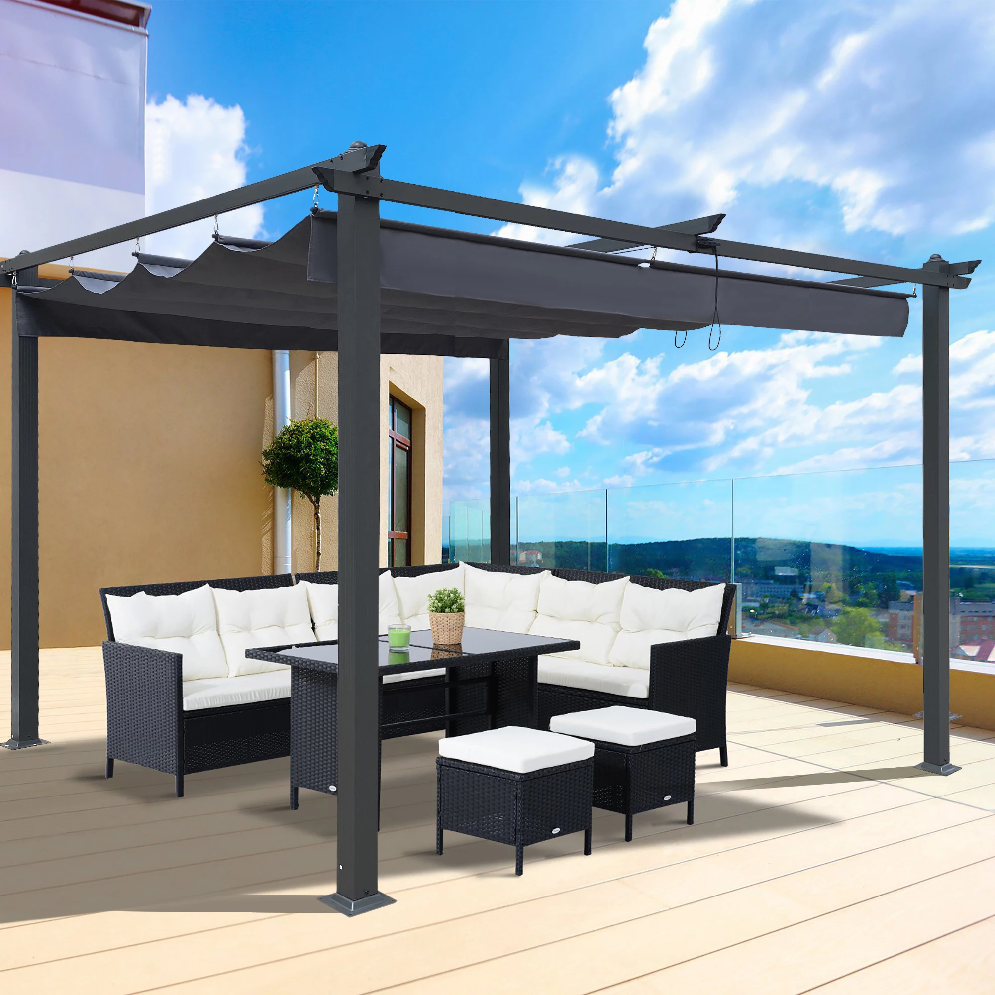 

13 x 10 Ft Outdoor Patio Retractable Pergola With Canopy Sun shelter Pergola for Gardens,Terraces,Backyard