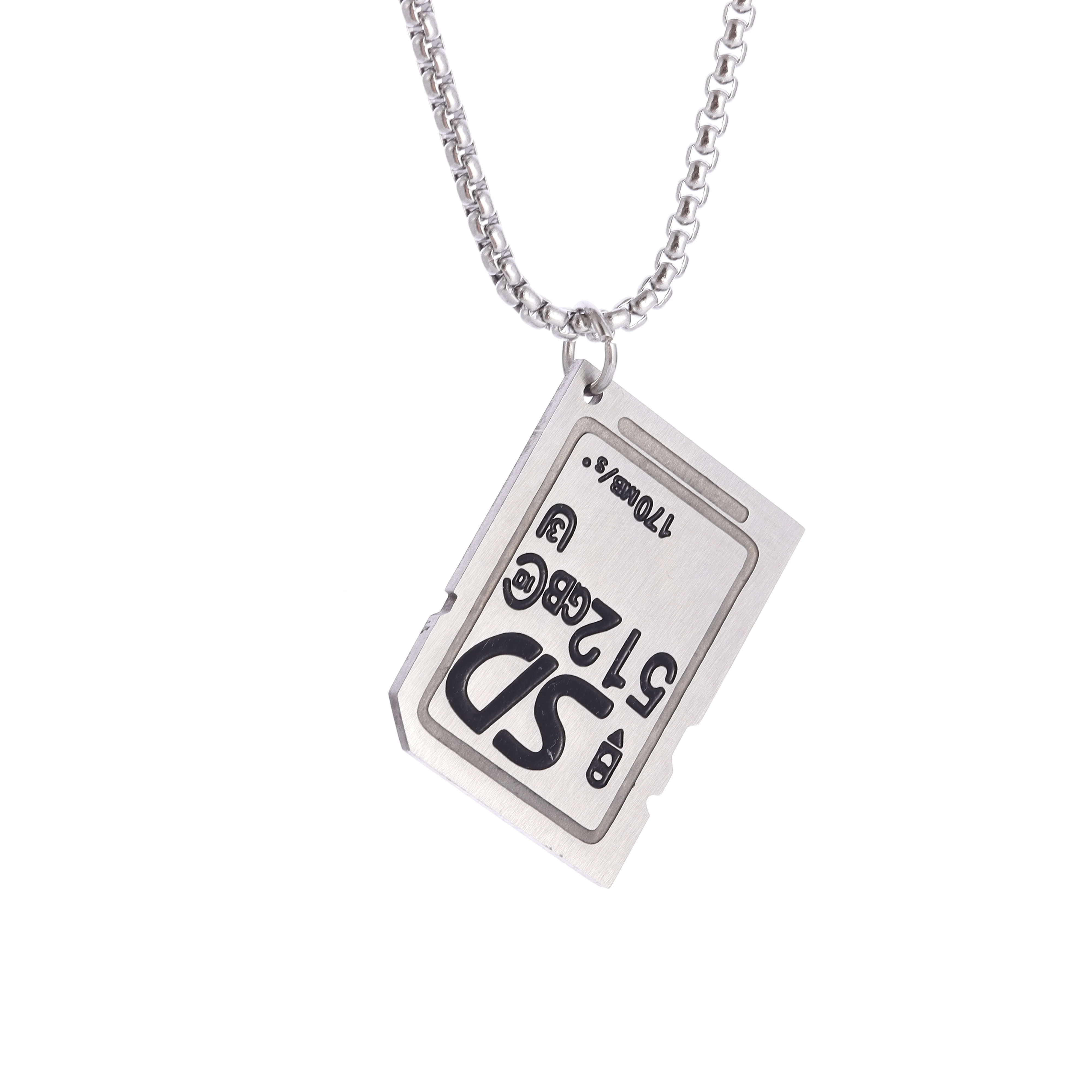 Collana Con Ciondolo Quadrato In Acciaio Inossidabile Da 512 Gb Con Scheda Sd Dal Design Creativo Per Uomo Punk Trend Cool Jewelry Regalo Di Compleann