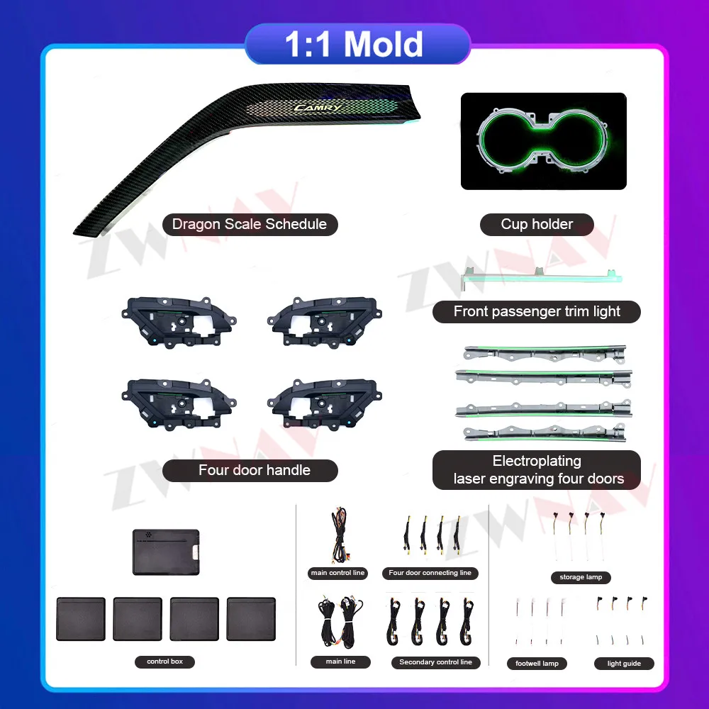 

Car LED Atmosphere Lights For Toyota Camry 2018-2021 Ambient Light Colors Changeable Contour Lamps Dashboard Interior Decoration