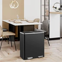 Dual Step Trash Can, 16 Gallon (30L) Stainless Steel Garbage Can with 2 Soft-Close Lid and 2 Removable Inner Wastebasket, Bin 2