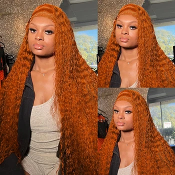 Orange Ginger Lace Front Wig Human Hair 13x6 Deep Wave Lace Front Wigs 38 Inch Water Wave Human Hair Wig Pre Plucked Curly Wigs 1