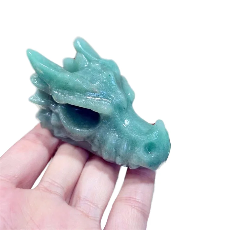 

7cm Natural Green Aventurine Crystal Handmade Carved Dragon Head Skull Polished Animal Powerful Statue for Home Decoration Gifts