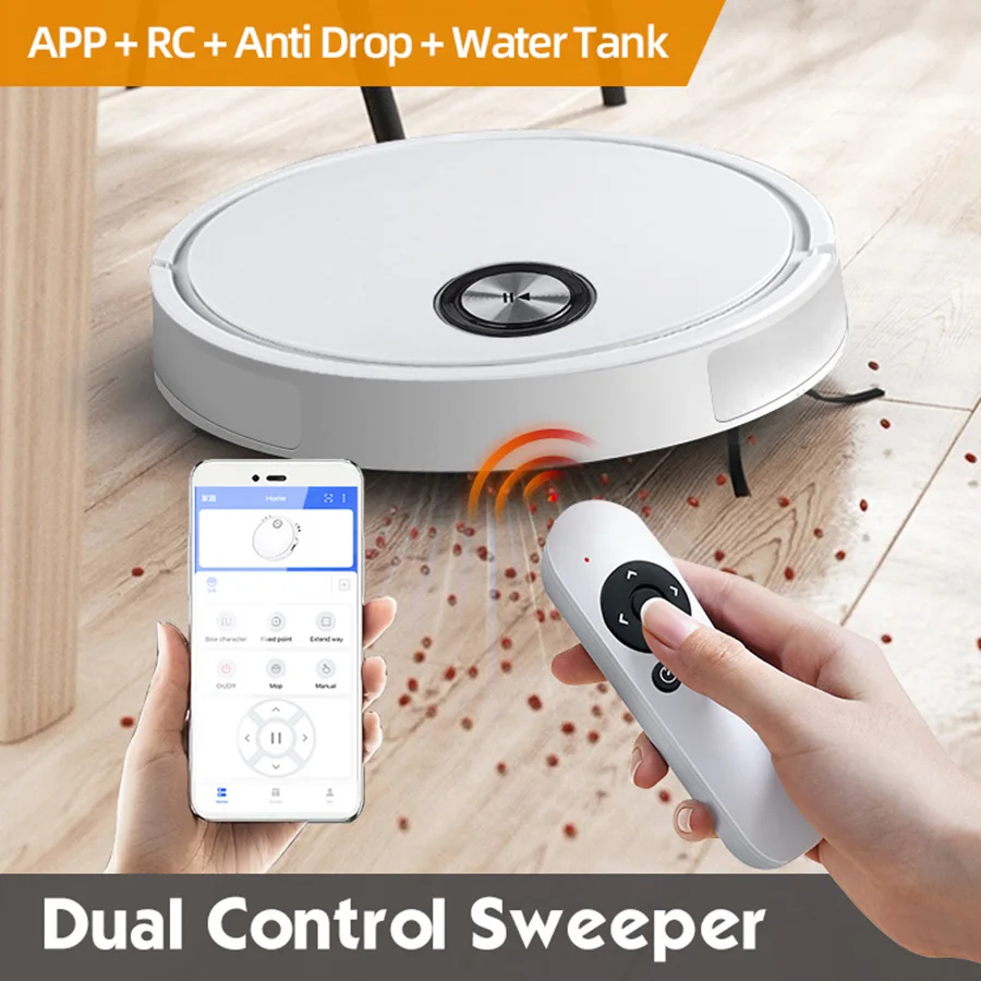 App & Remote Control Robotic Vacuum Cleaner:Household wet and dry sweeping machine with water tank